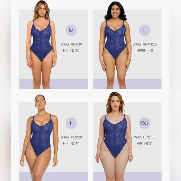 Shapellx NWT Women's Royal Blue Lace Shapewear Bodysuit Size M - Picture 5 of 11